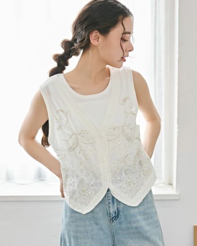 ACLO アクロ BACK RAFFLE VEST ベスト ジレ 日本製 重ね着 2025春夏新作】 ACLO 重ね着 日本製 ジレ ベスト VEST RAFFLE