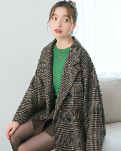 ゆうこりん❣️定価7万 MOGA グレンチェックジャケットコート サイズ2 グレンチェックダブルジャケットコート | anchic(アンシック)